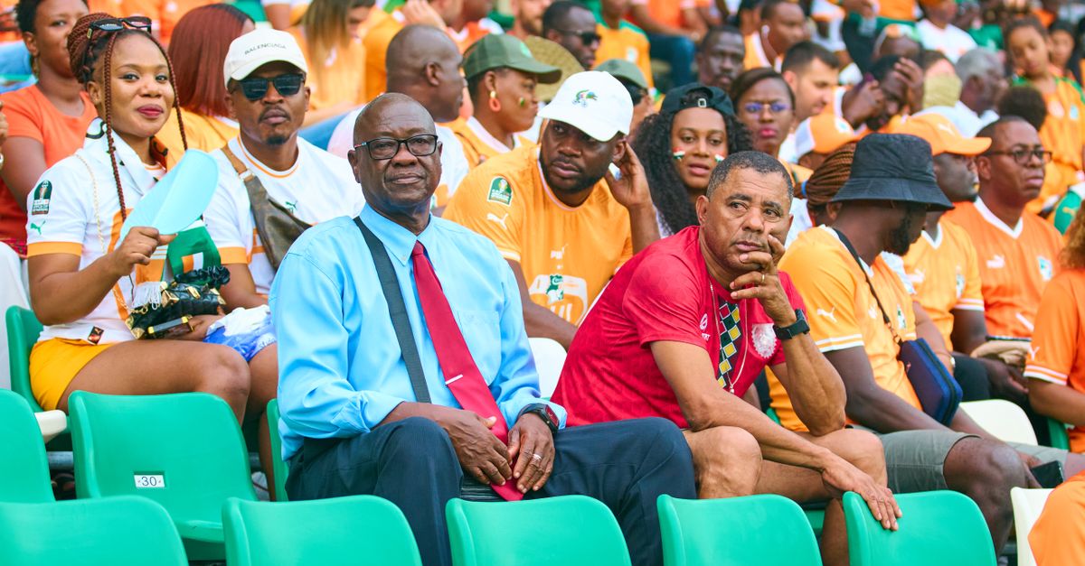 Cheerful crowd of diverse football fans enjoying a live match in a vibrant stadium.